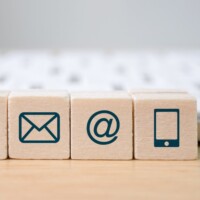 Word block symbols mail, address and mobile phone