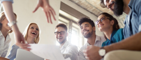 A group of colleagues in a meeting together