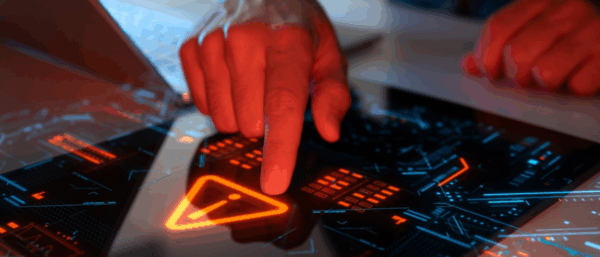 warning sign on digital board, computer