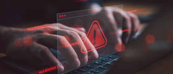 System warning hacked alert, cyberattack on computer network. Cybersecurity vulnerability, data breach, illegal connection, compromised information concept. Malicious software, virus and cybercrime.