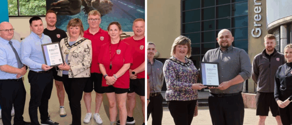 Two of Mid Ulster District Council’s flagship leisure facilities, Greenvale Leisure Centre and Dungannon Leisure Centre receiving a certificate